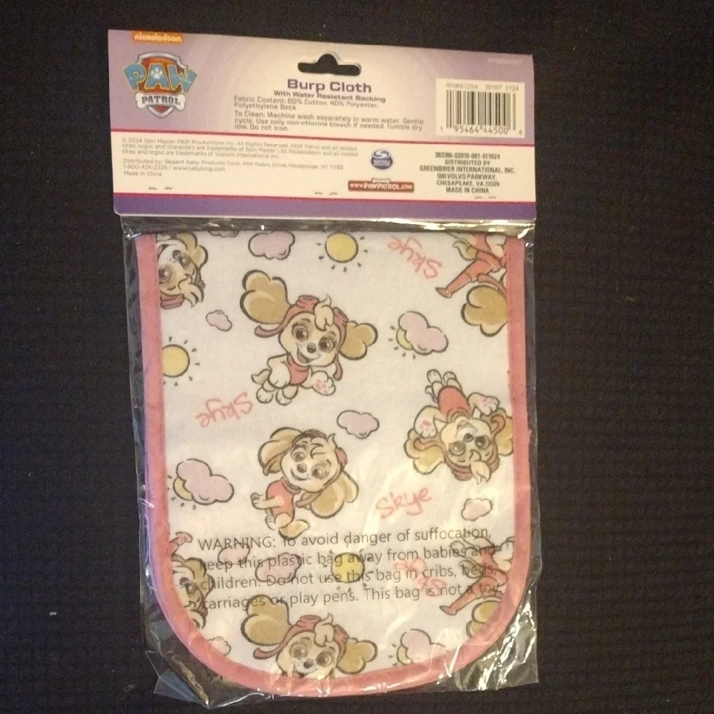 Nickelodeon Paw Patrol Skye Burp Cloth - Pink and White